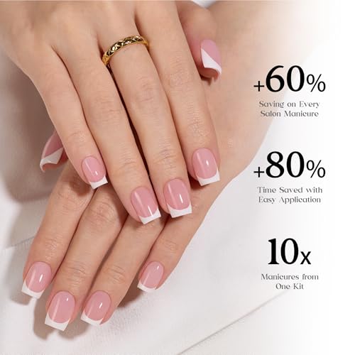 Beetles Pre-French Tips Gel Nail Tips - Pink Short Square Press On Nails,15 Sizes 150 Pcs 4 in 1 Nails Tip