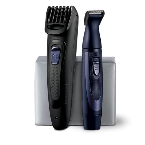Remington Rechargeable Beard Trimmer Kit for Mustaches, Nose Hair, and Light Detailing and Grooming with Bonus Battery Nose Trimmer