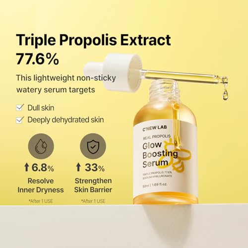 C¡¯NEW LAB Real Propolis Glow Boosting Serum 50ml (1.69 fl.oz.) | Deep Hydration, Skin Barrier Strengthening | Inner Dryness Relief | Propolis Extract, Honey Extract, Korean Facial Serum