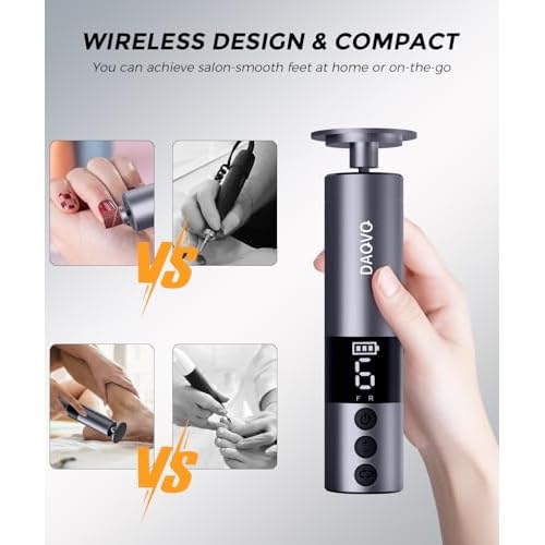 Electric Foot Callus Remover, 2-in-1 Cordless Pedicure Tools for Feet and Nail File with 80PCS Sandpaper Discs(3 Sizes), Aluminum Body with Adjustable Speed for Dead Skin, Cracked Heels & Home