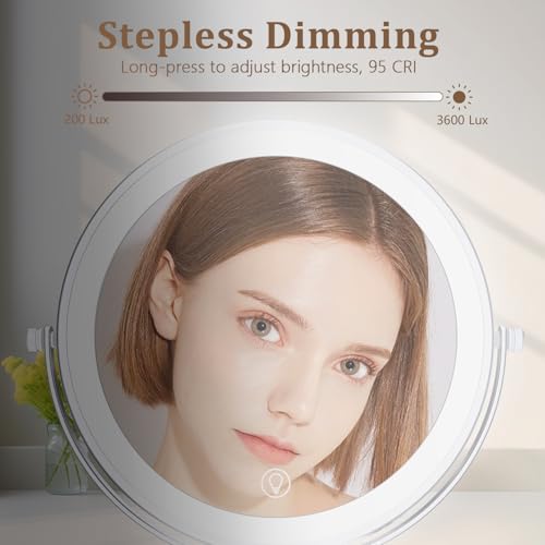 9inch Wall Mounted Makeup Mirror with Lights, 1x/20x 5000mAh Rechargeable Magnifying Mirror with Light, 360¡Æ Rotate Bathroom Mirror with Lights, 3 Color, 80 LEDs, Stepless Dimmable