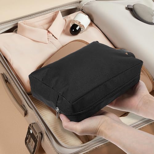 12 Pcs 8.6 x 6.3 x 2.7 inch Black Travel Toiletry Bags Bulk for Women Men Large Water Resistant Shaving Bags Hanging Cosmetic Bag with Handle and Divider Storage Travel Pouch Case