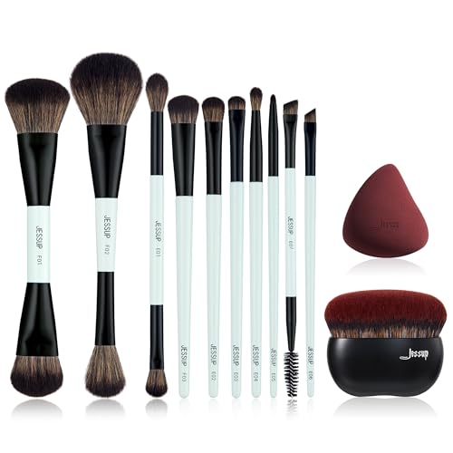 Jessup Double Sided Makeup Brushes Set T500 Bundled with Foundation Brush and Makeup Sponge Set T881