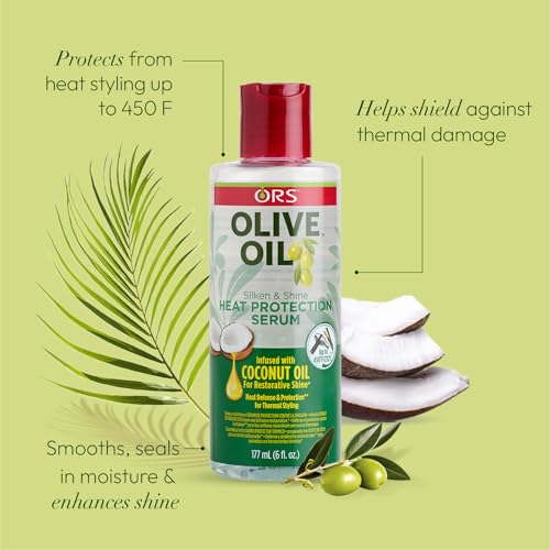ORS Heat Protection Hair Serum infused with Coconut Oil for Restorative Shine Olive Oil Style and Curl Smooth-N-Hold Pudding - Bundle