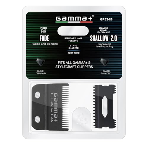 GAMMA+ Hair Clipper Fixed Moving Blade Replacement Black Diamond Carbon DLC and Gold Titanium