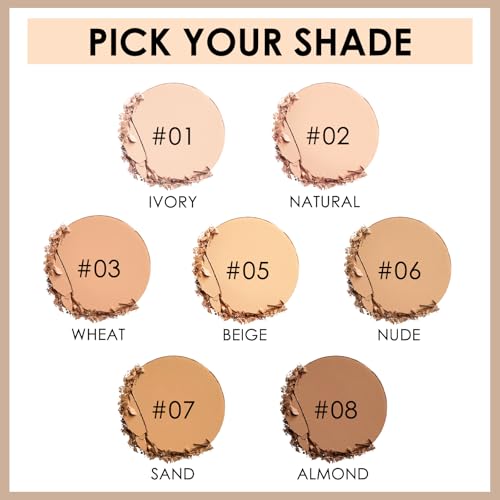 FOCALLURE Flawless Pressed Powder, Control Shine & Smooth Complexion, Pressed Setting Powder Foundation Makeup, Portable Face Powder Compact, Long-Lasting Matte Finish, Beige
