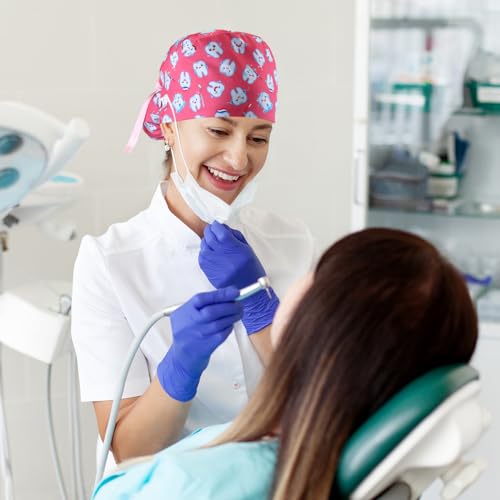 12 Pcs Dental Scrub Cap for Women Nurse Cap with Button Adjustable Dentist Surgical Hat Long Hair Ponytail Pouch Hat
