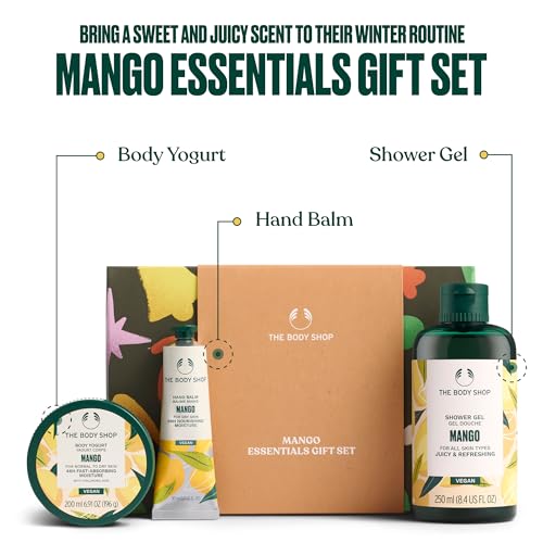 The Body Shop Mango Essentials Gift Set (Shower Gel 250ml + Body Yogurt 200ml + Hand Balm 30ml), Fruity Festive Trio with Mango Seed Oil, Nourishing & Hydrating Body Care, Vegan