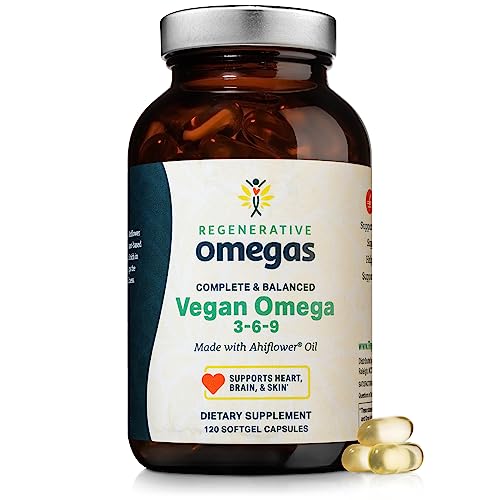 Ahiflower Oil 120 Softgels - Complete and Balanced Omega 3-6-9 Essential Fatty Acids - Plant Based No Fish Source of Vegan Healthy Fats
