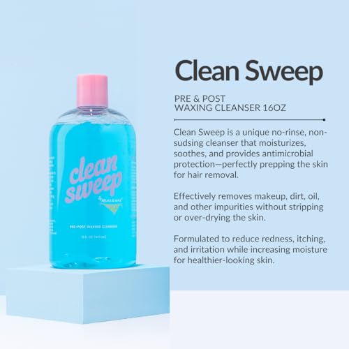 Clean Sweep 2-in-1 Pre & Post Waxing Cleanser ? No-Rinse, Anti-microbial & Moisturizing Formula ? Removes Oil, Dirt & Makeup ? Soothes & Preps Skin for Effective Waxing? 16oz