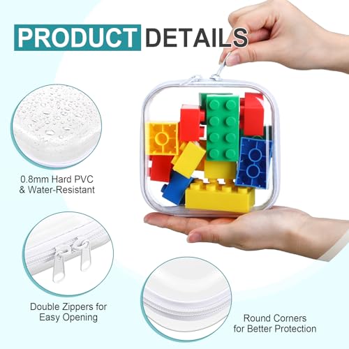 12 Pcs Clear Hard Zipper Case Plastic Zipper Pouch with 5 Sheets Alphabet Stickers Double Toy Storage Organizer Makeup Case for Travel Building Blocks Puzzles Cosmetic(5 x 5 x 2¡±)