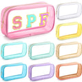 Cunno 9 Pcs Preppy Clear Makeup Bag DIY Chenille Letter Pouch Large Nylon Makeup Bag Travel Toiletry Zipper Cosmetic Organizer Pouch PVC Bags for Women, 9.5 x 5.1 x 2.8 Inch(Colorful)