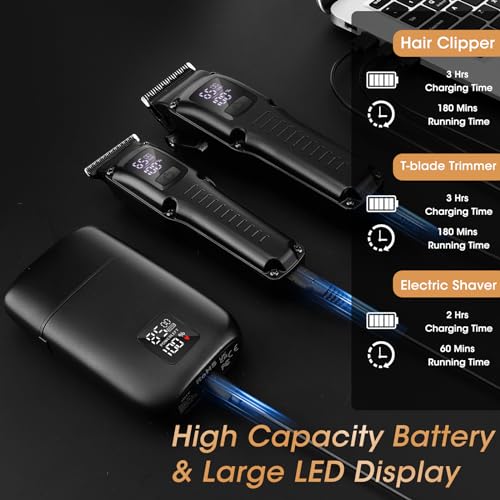 Professional Hair Clipper for Men, 3 in 1 Hair Clipper Beard Trimmer and Electric Foil Shaver Set with LED Display, Cordless Grooming Kit for Home, Travel, Barber, Ideal Gift for Him