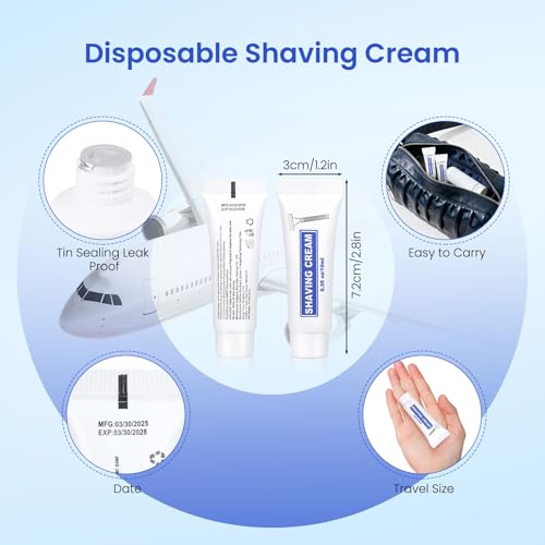 50 Pack Travel Size Shaving Cream Bulk,10ml/0.35fl oz Individually Wrapped Mini Disposable Shaving Cream in Bulk 1.2x2.8 inch Travel Size Toiletries Amenities for Guests,Homeless,Charity