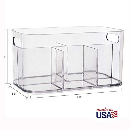 STORi Bliss 10" x 6" Clear Plastic Bin 3-Piece Bundle, 5-Compartment (1) & Open Compartment (2), Makeup Bins & Vanity Caddy, Made in USA