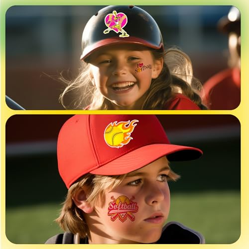 144 Pieces Softball Temporary Tattoos Stickers Softball Baseball Sports Themed Party Favors Supplies, Softball Tattoos for Girls Sporting Fans Softball Party Decorations (16 Styles)
