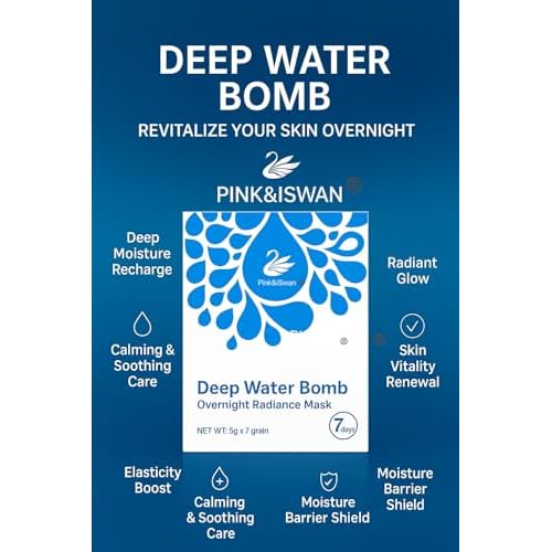 Pink&iSwan Deep Water Bomb~Overnight Radiance Mask|Luxurious 100% Natural Sleeping Facial Treatment,Intense Hydration & Brightening,No-Rinse Prmium Skincare for All Skin Types.(7 Elgant Capsules)
