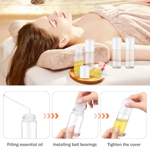 8 Pieces 30ml/1oz Clear Glass Essential Oil Roller Bottles,Empty Deodorant Roll On Bottles,Leak-Proof Cosmetic Container with Roller Balls for Perfume,Aromatherapy,Moisturizer