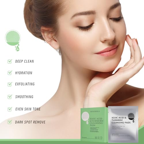 Kojic Acid Cleansing Turmeric Pads: 30 Packs Individually Wrapped Face Makeup Remover - Face Scrub Pads