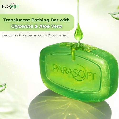 Parasoft Glycerine, Aloe Vera & Vitamin E Translucent Bathing Bar - 100g / 3.53 oz (Pack of 4) | Gentle & Refreshing Daily Cleansing Soap for Soft, Nourished Skin