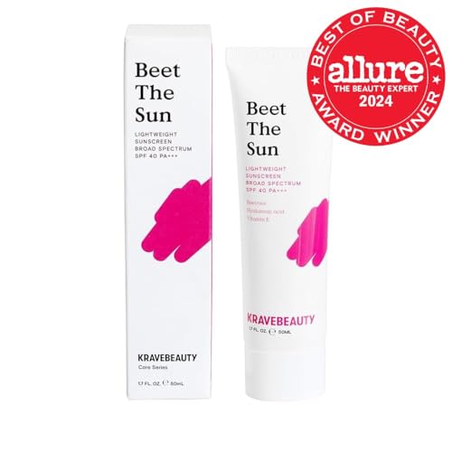 KraveBeauty Beet The Sun Lightweight Sunscreen SPF 40 PA+++, Broad Spectrum Facial Sunscreen with Beet Root Extract & Hyaluronic Acid, Non-Greasy Daily SPF Lotion for Face, Fragrance Free, 50 mL