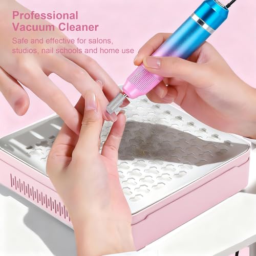 Nail Dust Collector with 10 Speed Settings, Powerful Suction Nail Vacuum, Nail Fan Dust Collector for Beginner, Dust Collector Nail Tech for Acrylic Nail Polishing Manicure Salon Home (Pink)