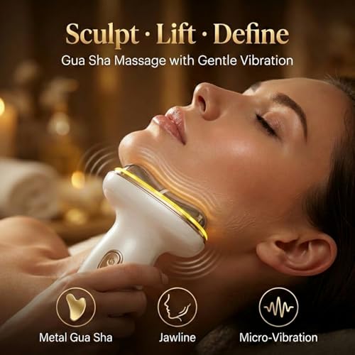 Cold Heat Facial Massager for Face & Neck, Wireless Face Massager Tool with Red Light Gua Sha, Face Sculpting Tool to Reduce Puffiness, Tighten Jowls, Lift & Glow, Gentle Daily Skincare Device