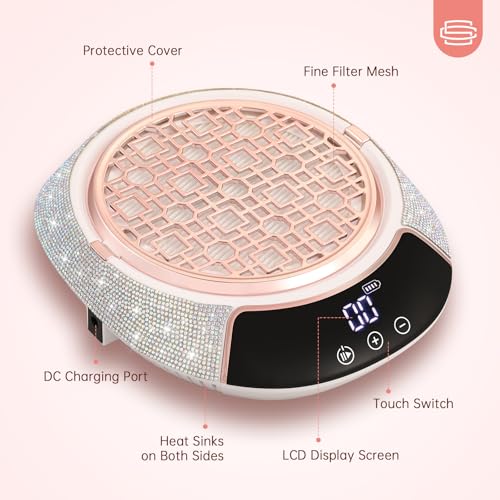 Nail Dust Collector,3500RPM Cordless Dust Collector Nail Tech with LED Display,Rechargeable Dust Suction Machine with Reusable Fillter for Acrylic Gel Polish,Salon & Home AB Diamond