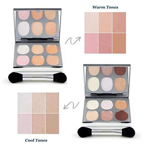 New Again by Jerome Alexander Highlighter Palette & Brush, 6 Buildable & Blendable Micronized Powder Highlighting & Contouring Shades (Cool Tones)