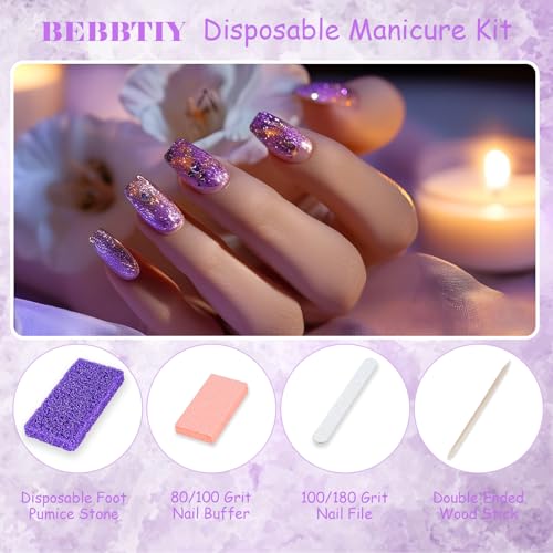 Disposable Pedicure Kit Sets, 4 in 1 Nail Salon Manicure Pedicure Kit Professional, Nail File, Pumice Pad, Mini Buffer, Wood Stick, Individually Package (50, Count, 80/100 Grit)