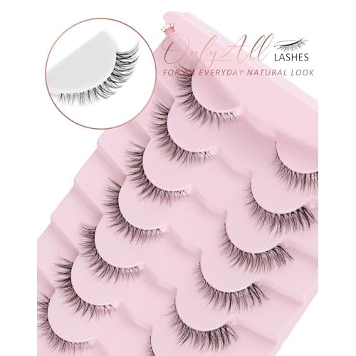 Onlyall Short Natural Eyelashes Natural Fake Lashes Clear Band Lashes False Eyelashes Wispy Lashes Natural Eyelashes 12mm Lashes H24