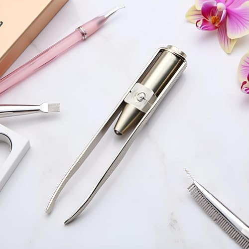 2Pcs Silver Creative Led Light Eyelash Eyebrow Hair Removal Stainless Steel Make Up Tweezer and Practicality, Hair Removal Tweezers, Women's 8.8x0.8x1.6cm