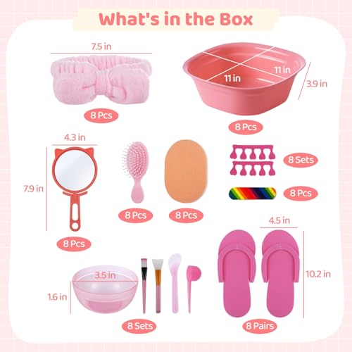 64 Pcs Kids Foot Spa Kit for Girl Spa Party with Pink Washbasin Salon Towels Nail Kit for DIY Manicure, Sleepover Party Favors for Little Ones, Foot Care Kit (Pink2)