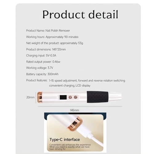 Cordless Nail Drill, Nail Drill Professional,15 Adjustable Speeds & 2 Direction Electric Nail File Kits, Portable Electric Nail Grinder Tools for Home Salon Manicure Pedicure Beginners(White).