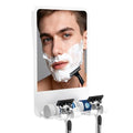 Shower Mirror for Shaving Fogless with Multifunctional Storage for Razor and Shaving Foam Canister, Adhesive or Screw Optional Installation,Adjustable Angle, White