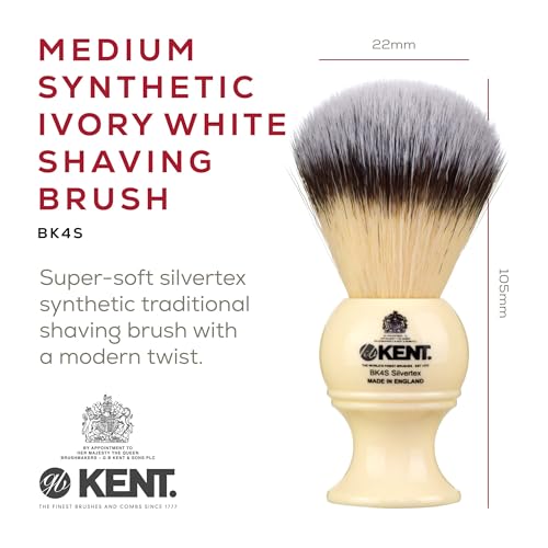Kent BK4S Shaving Brush with Ultra-Soft Silvertext Synthetic Bristles and Faux Ivory Resin Handle to use with Shave Cream or Soap for a Perfect Lather. Luxury Shaving Since 1777, Made in England