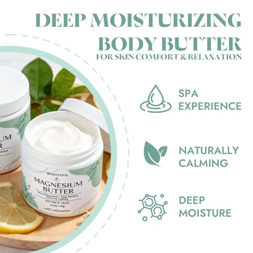 BodyLove Magnesium Butter ? Calming & Soothing Topical Magnesium Cream with Shea, Mango & Cocoa Butter ? Deep Moisturizing Body Butter for Skin Comfort & Relaxation(1pc)