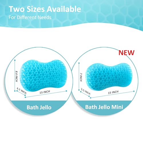 Sunlit Bath Jello Mini Gel Bath Pillows, Lumbar Pillow for Bathtub, Back Support Pillow, Gel Pillow with Non-Slip Suction Cups for Lumbar, Back Rest Support, Fits Curved or Straight Back Tubs, Aqua