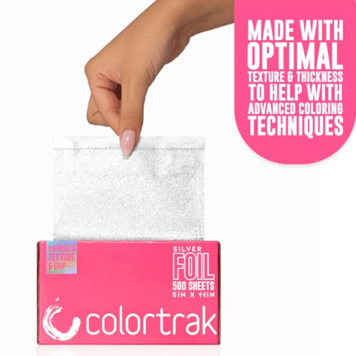 Colortrak Embossed Sheets Silver Aluminum Foil Pop-up Dispenser, 500 Pre-cut Sheets Non-slip Textured, for Hair Foil Coloring and Highlighting Applications Silver, 5 x 11 (Pack of 2)