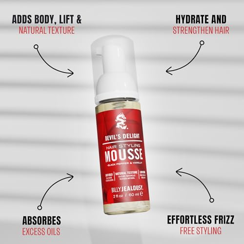 Billy Jealousy Devil¡¯s Delight Hair Styling Mousse for Men ? Light Hold for Volume & Lift, Frizz Control ? Hydrates with Sea Moss & Kelp ? Travel Size, Silicone-Free, Vegan, Black Pepper Vanilla Scent