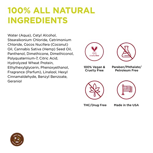 Hemp Hair Conditioner - 8 oz - With Hemp Seed Oil, Coconut Oil & Vitamin E - Keeps Hair Soft & Smooth - Vegan, Cruelty-Free