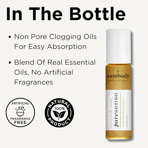 Sumbody All Natural Coconut & Cream Scent Perfume Oil - (10ml) Long Lasting Aromatic Roll On For Women Men Teens Kids Therapeutic Essential Oil Blend Organic Body Fragrances Travel Size USA Made