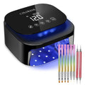 Cordless UV LED Nail Lamp with 6 Nail Art Brushes and 2 Dotting Pens, 60W Rechargeable Nail Dryer Gel Polish Light, Auto Sensor and LCD Display, Portable 30 Beads LED Nail Light with 4 Timer Setting