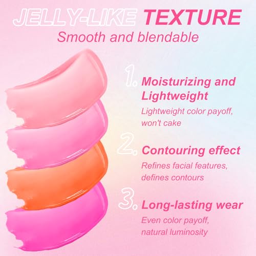 2 Pcs Jelly Blush Contour Stick for Cheeks Eyes Lips Lightweight Dewy Finish Blush Stick Waterproof Long Lasting Lightweight, Sheer & Buildable Color Makeup Set for Wome (SET B)