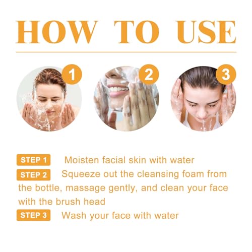 Turmeric Face Wash with Brush, Turmeric Foaming Facial Cleanser for All Skin Types, 3.38 Fl Oz/pcs, 2 Pack