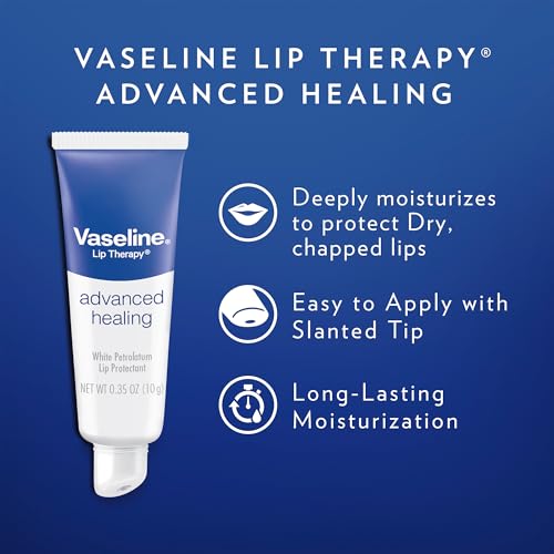 Vaseline Lip Therapy Advanced Healing Lip Balm Tube 24-Pack ? White Petroleum Protectant, Moisturizer for Dry Lips, 0.35 Oz Ea