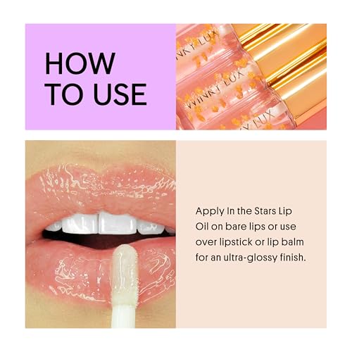 Winky Lux In The Stars Lip Oil - Silky Shine & Hydrating Non Sticky Lip Gloss, Infused with Golden Stars & Nourishing Jojoba Oil, with Soft Vanilla Scent