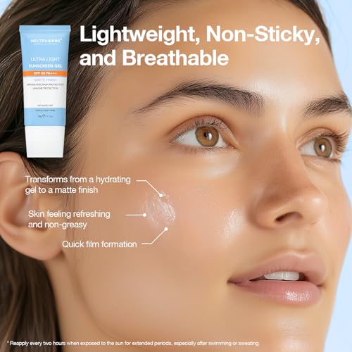 NEUTRIHERBS Upgraded SPF50 Clear Gel Sunscreen with Vitamin C, Lightweight Daily Sun Protector Block UVA/UVB, No White Cast PA+++ Broad-Spectrum - Travel Size 1.7 Oz