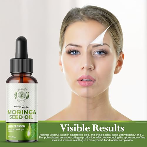 Moringa Seed Oil ? 100% Pure, Cold-Pressed & Virgin, Unrefined Non-GMO Vegan Oil, Ultra-Hydrating Moisturizer for Dry Skin, Damaged Hair & Body, Anti-Aging, Ideal Carrier Oil
