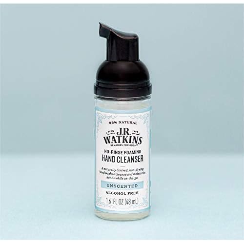 J.R. Watkins No-Rinse Foaming Hand Cleanser ? Hand Soap in Pump Dispenser ? Bathroom & Kitchen Foam Cleaner ? All Natural, Alcohol Free, Unscented, 1.6 fl. Oz., 6 Pack
